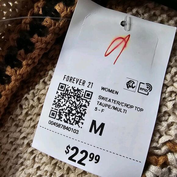 Forever21 Crochet Knit Sweater Crop Top Taupe Beige Cotton Blend New Size Medium - Picture 7 of 11